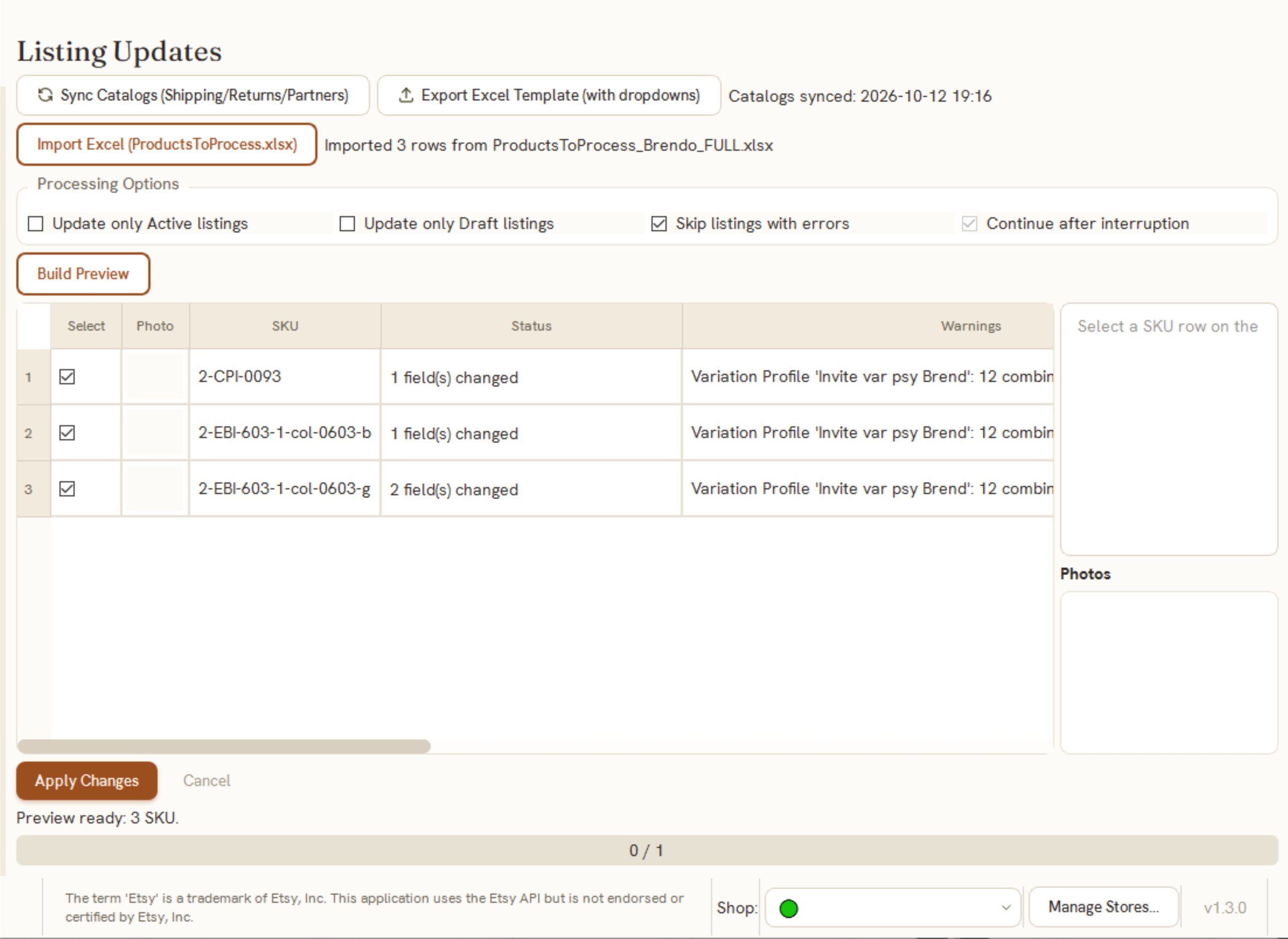 Golivo &mdash; Listing Updates screen